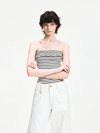 kvkv Striped Contour Lace Trim Bandeau Top