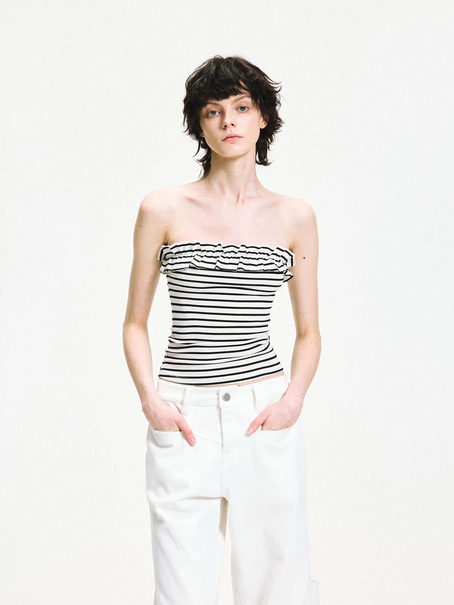 kvkv Striped Contour Lace Trim Bandeau Top