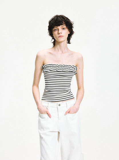 kvkv Striped Contour Lace Trim Bandeau Top