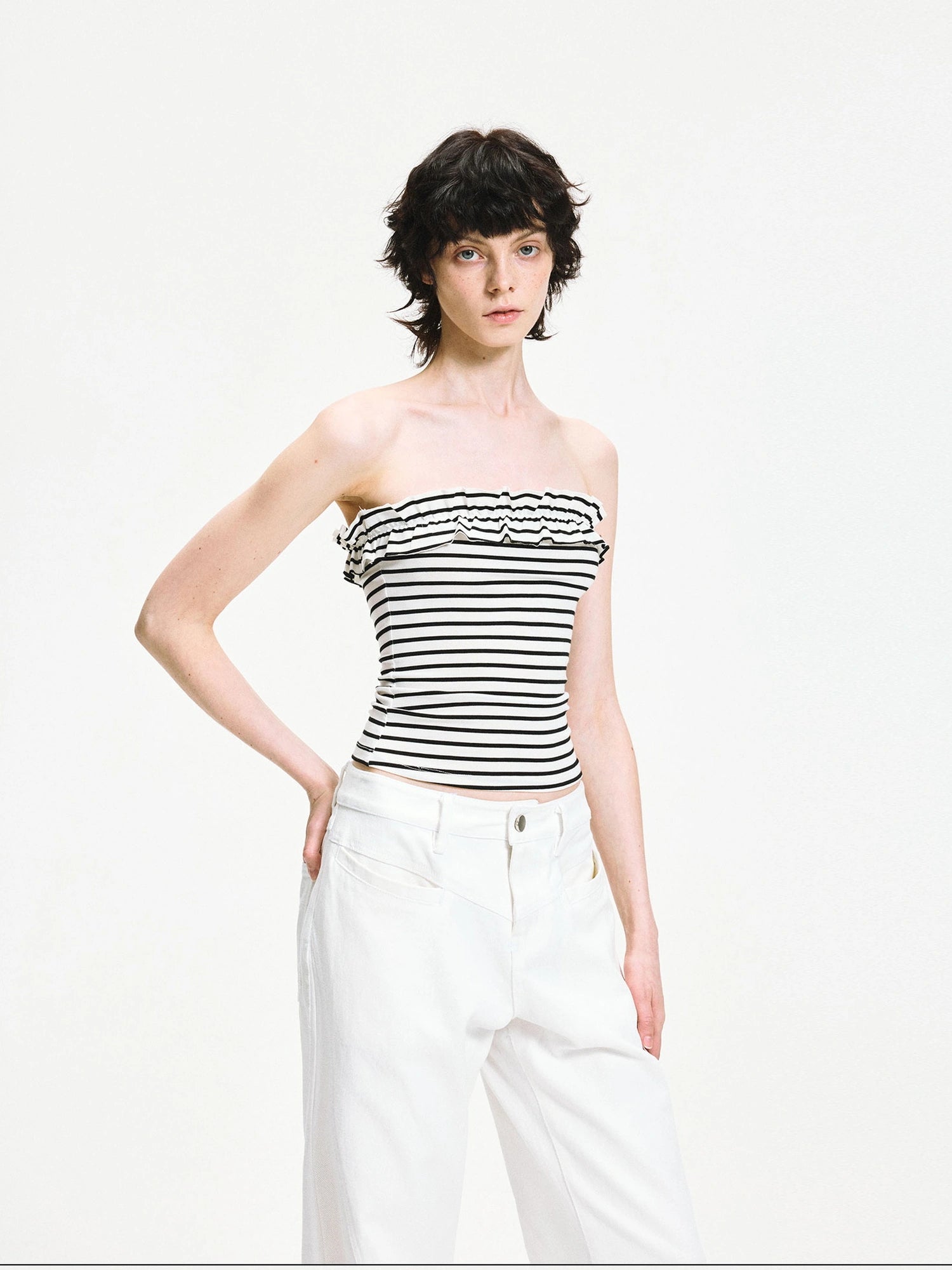 kvkv Striped Contour Lace Trim Bandeau Top