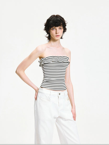 kvkv Striped Contour Lace Trim Bandeau Top
