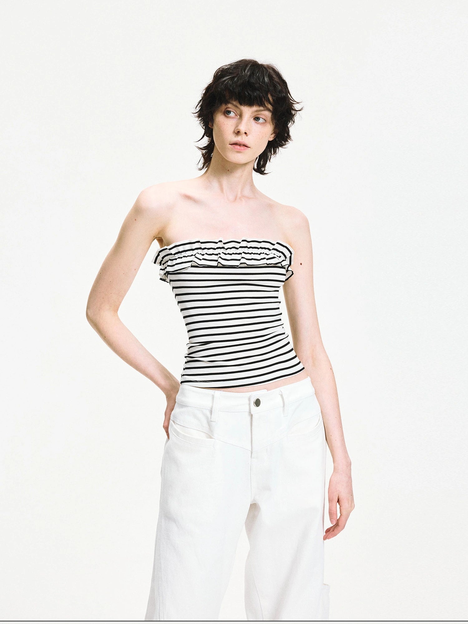 kvkv Striped Contour Lace Trim Bandeau Top