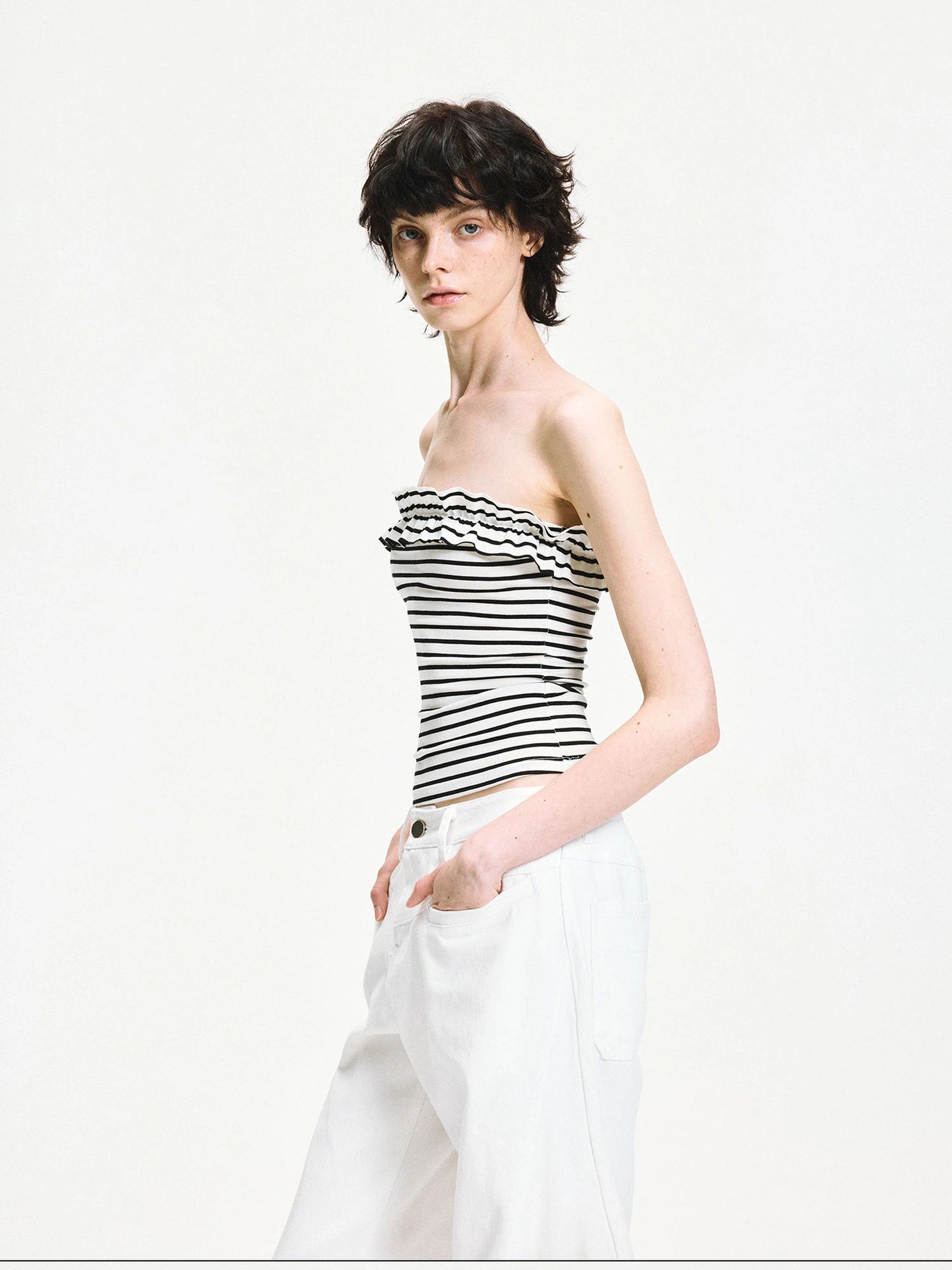 kvkv Striped Contour Lace Trim Bandeau Top