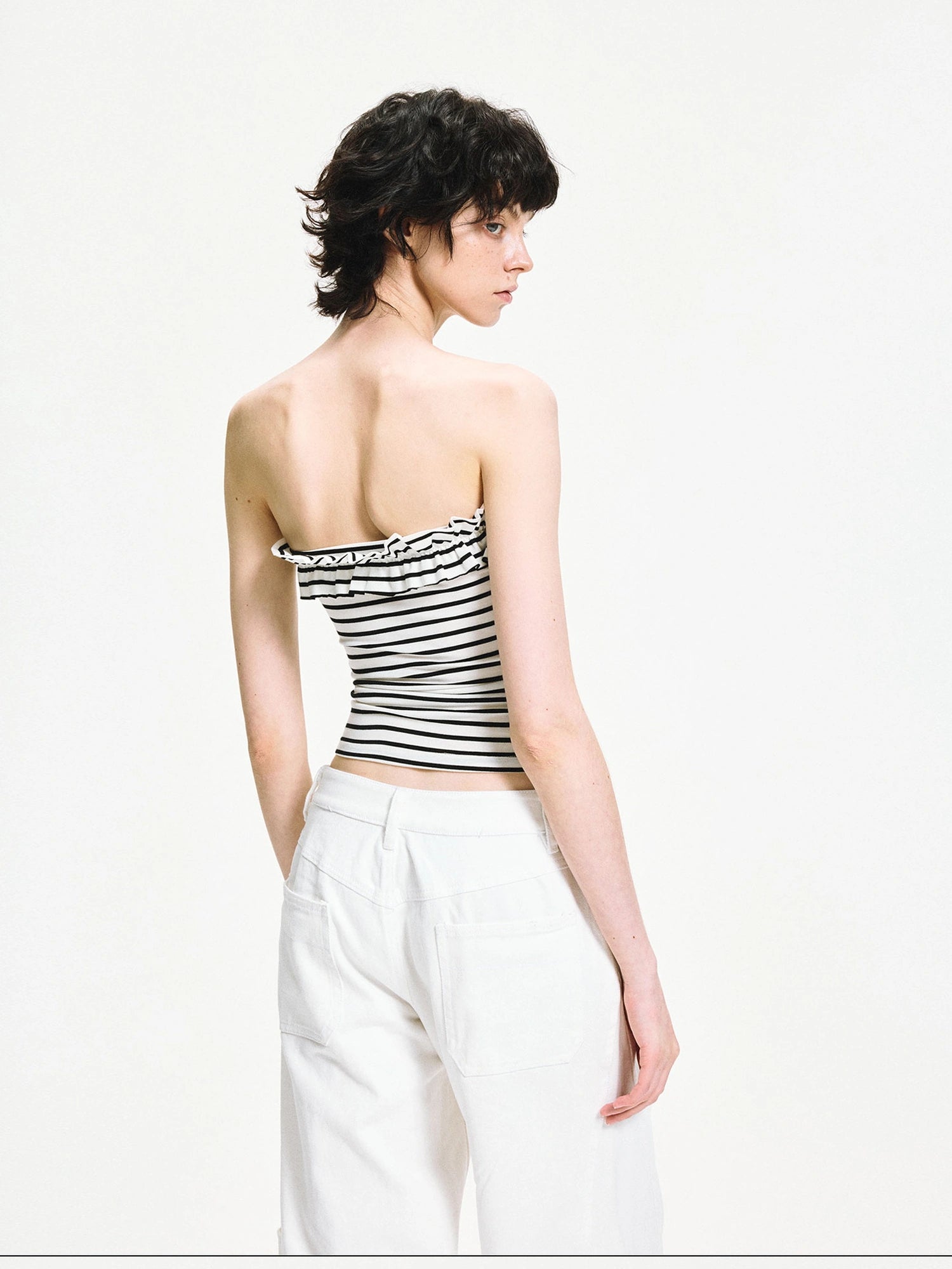 kvkv Striped Contour Lace Trim Bandeau Top