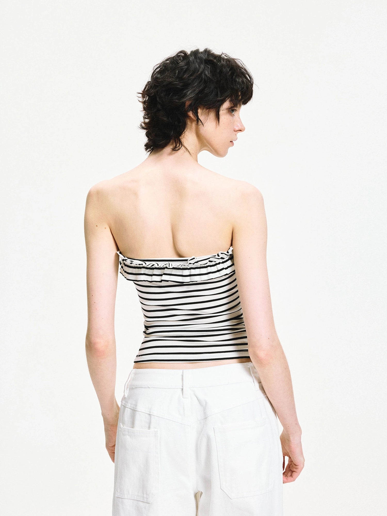 kvkv Striped Contour Lace Trim Bandeau Top