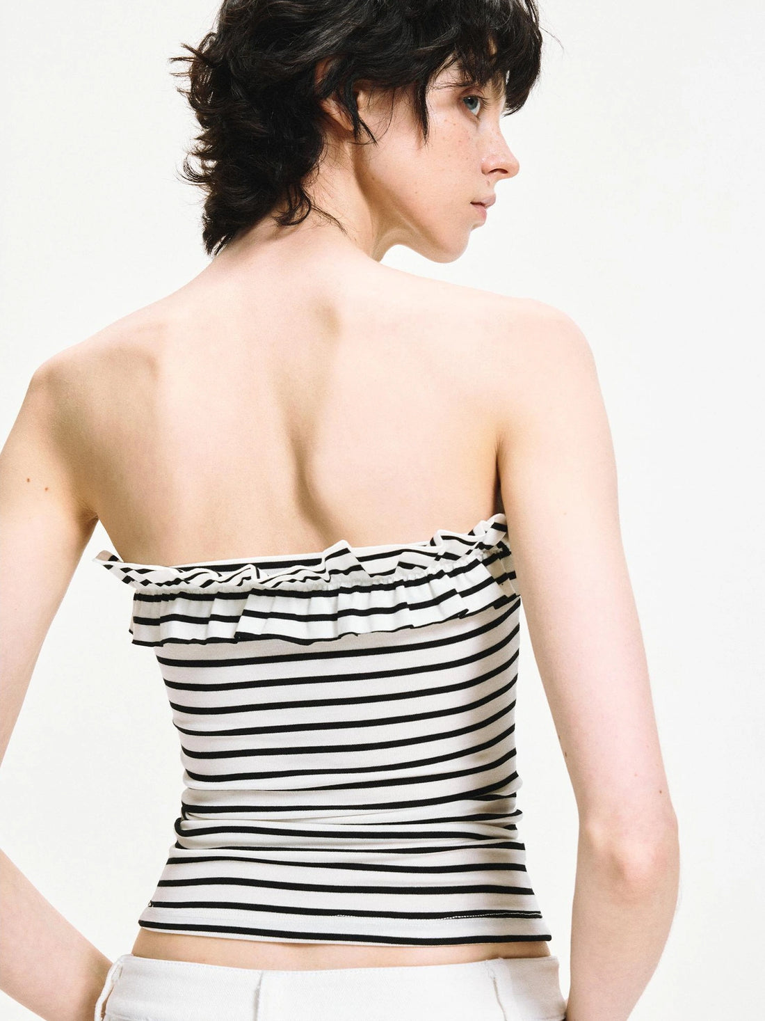 kvkv Striped Contour Lace Trim Bandeau Top