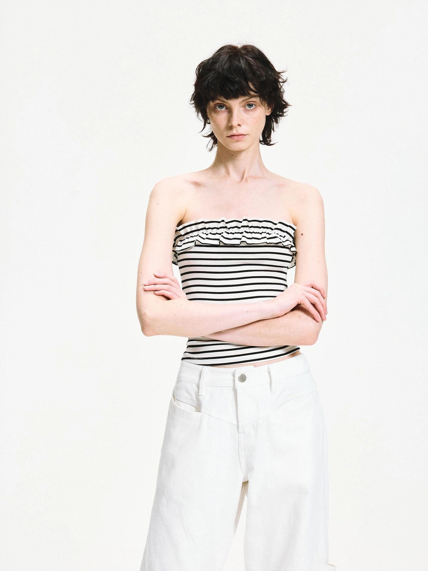kvkv Striped Contour Lace Trim Bandeau Top