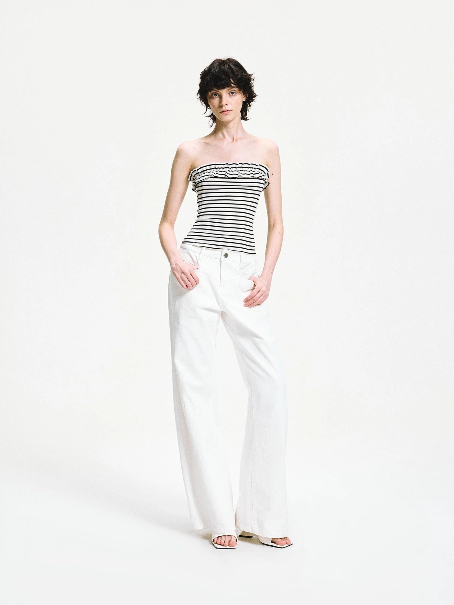 kvkv Striped Contour Lace Trim Bandeau Top
