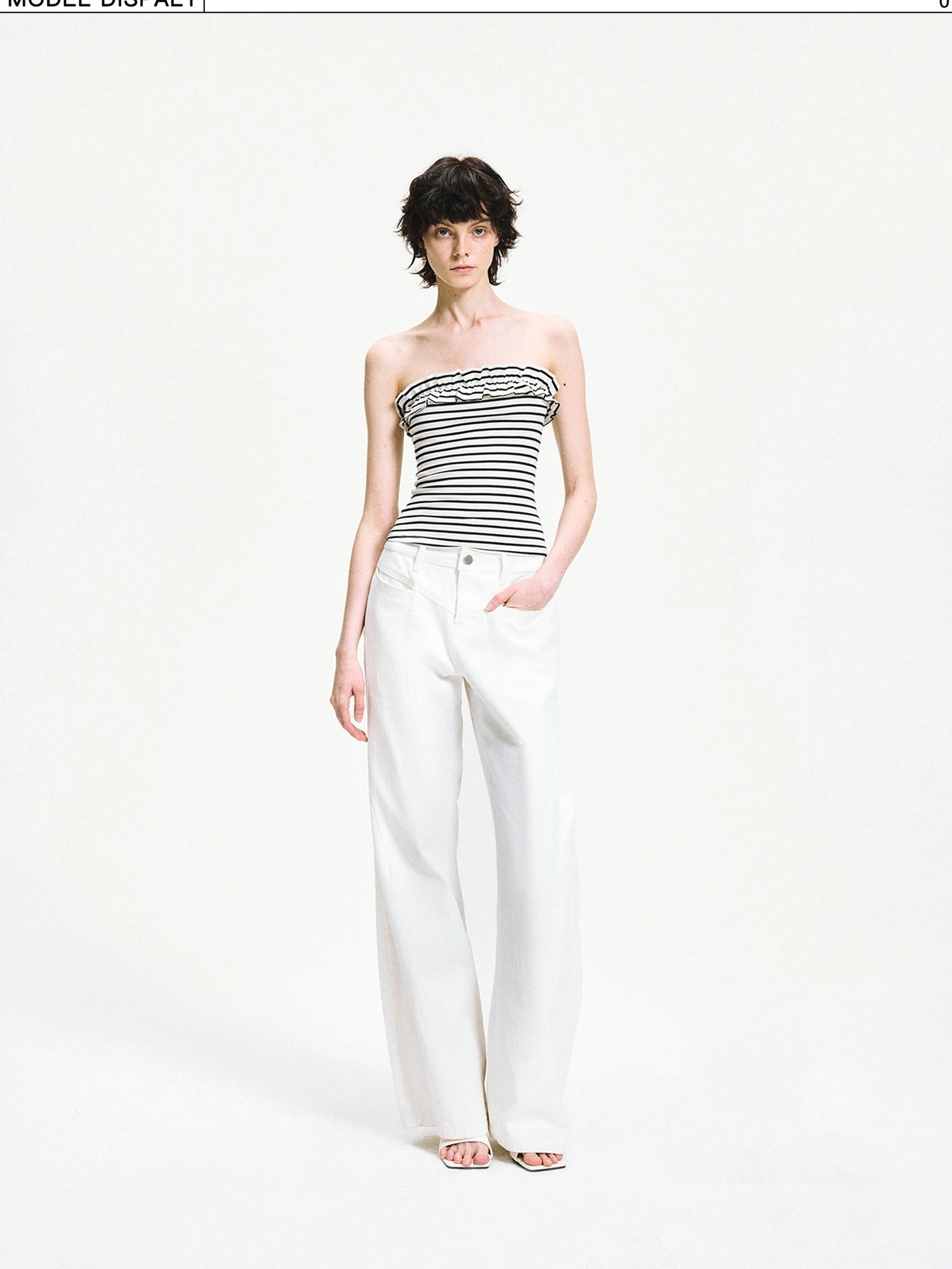 kvkv Striped Contour Lace Trim Bandeau Top