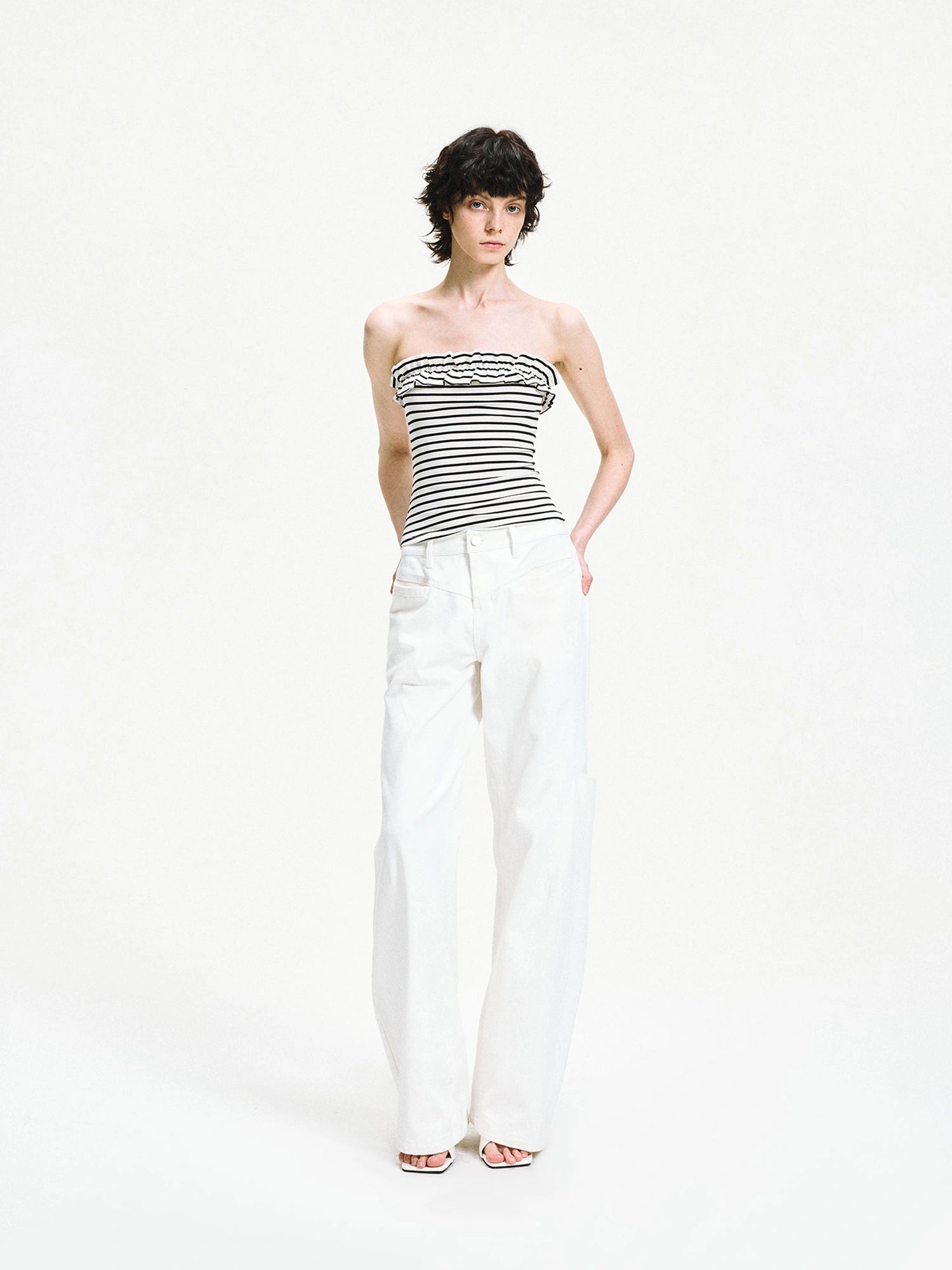 kvkv Striped Contour Lace Trim Bandeau Top