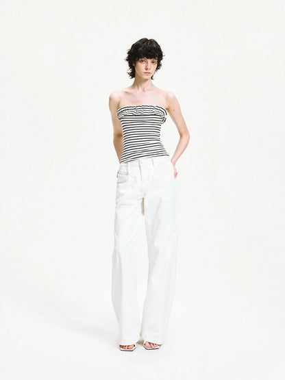 kvkv Striped Contour Lace Trim Bandeau Top