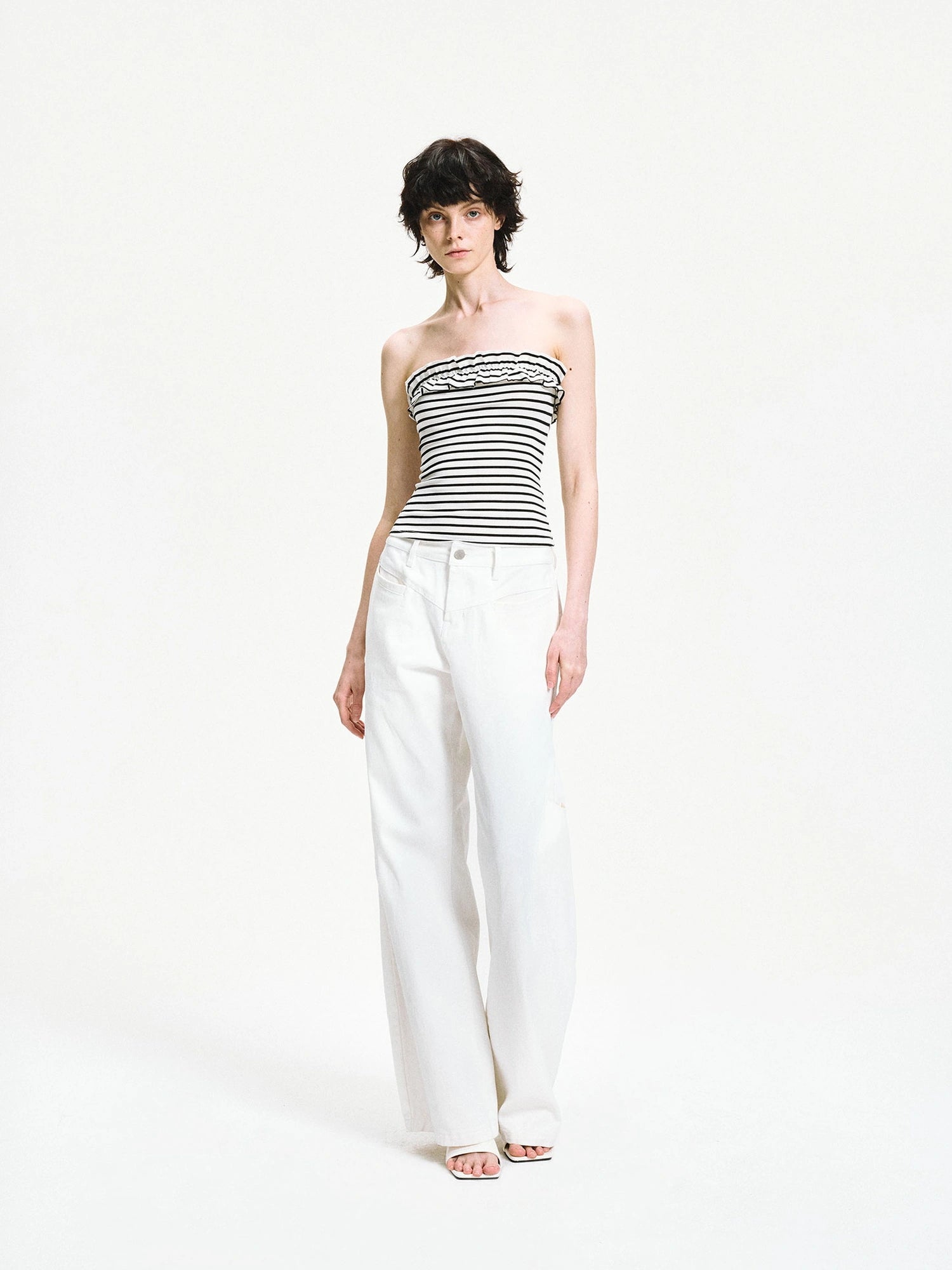 kvkv Striped Contour Lace Trim Bandeau Top