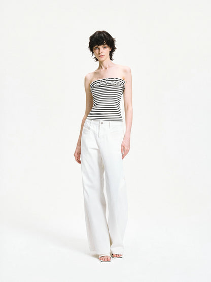 kvkv Striped Contour Lace Trim Bandeau Top