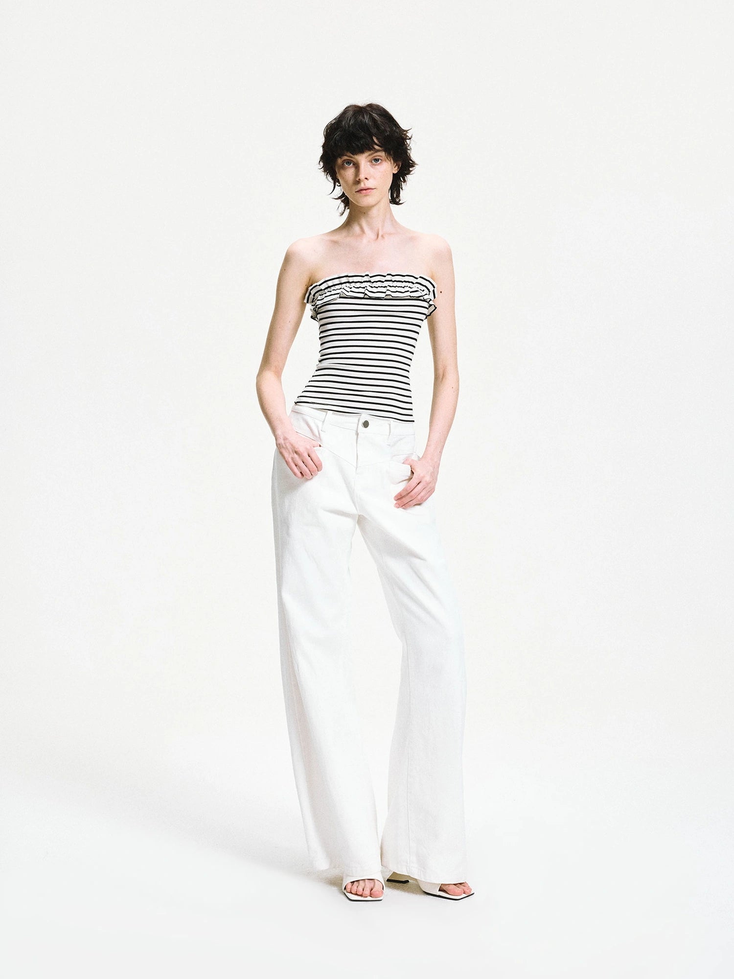 kvkv Striped Contour Lace Trim Bandeau Top