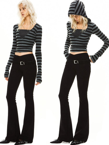 kvkv Striped Hoodie With Detachable Waistband