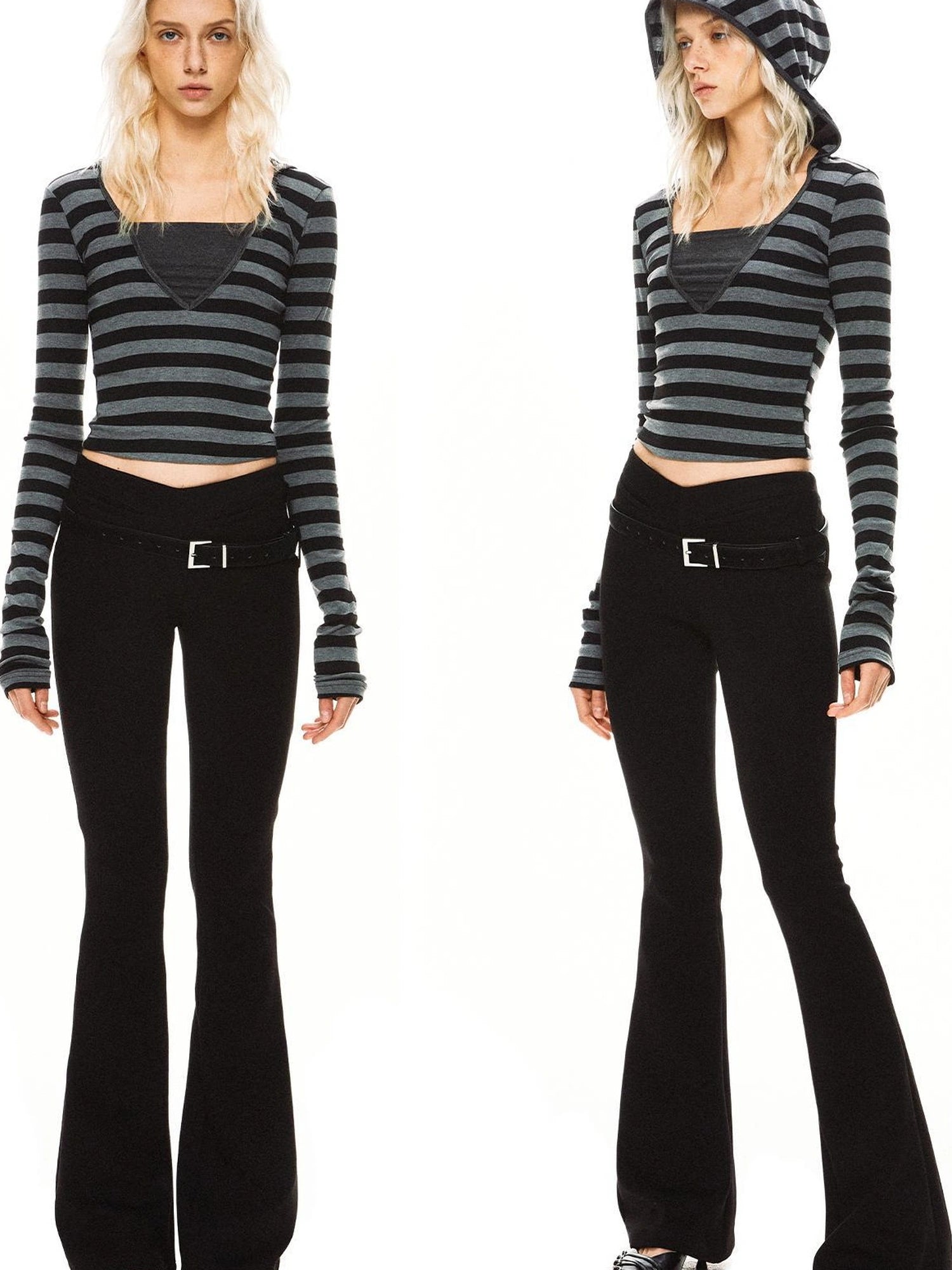 kvkv Striped Hoodie With Detachable Waistband