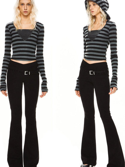 kvkv Striped Hoodie With Detachable Waistband