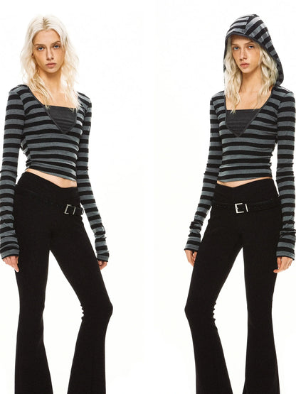 kvkv Striped Hoodie With Detachable Waistband