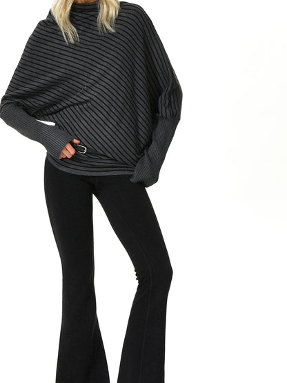 kvkv Striped Knit Batwing Sleeve Belted Sweater