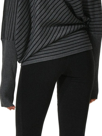 kvkv Striped Knit Batwing Sleeve Belted Sweater