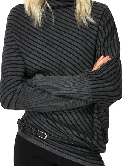 kvkv Striped Knit Batwing Sleeve Belted Sweater