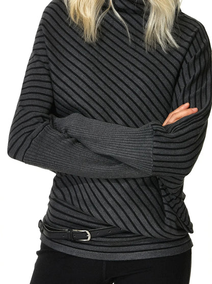 kvkv Striped Knit Batwing Sleeve Belted Sweater