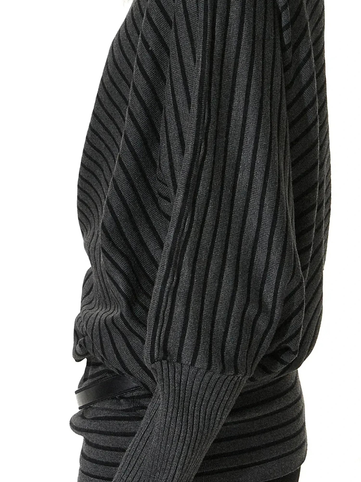 kvkv Striped Knit Batwing Sleeve Belted Sweater