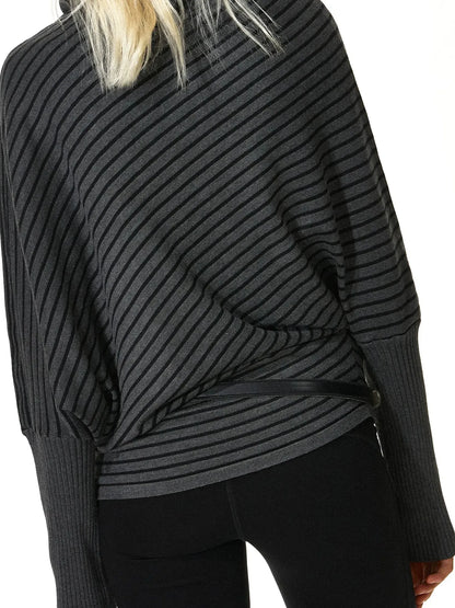 kvkv Striped Knit Batwing Sleeve Belted Sweater
