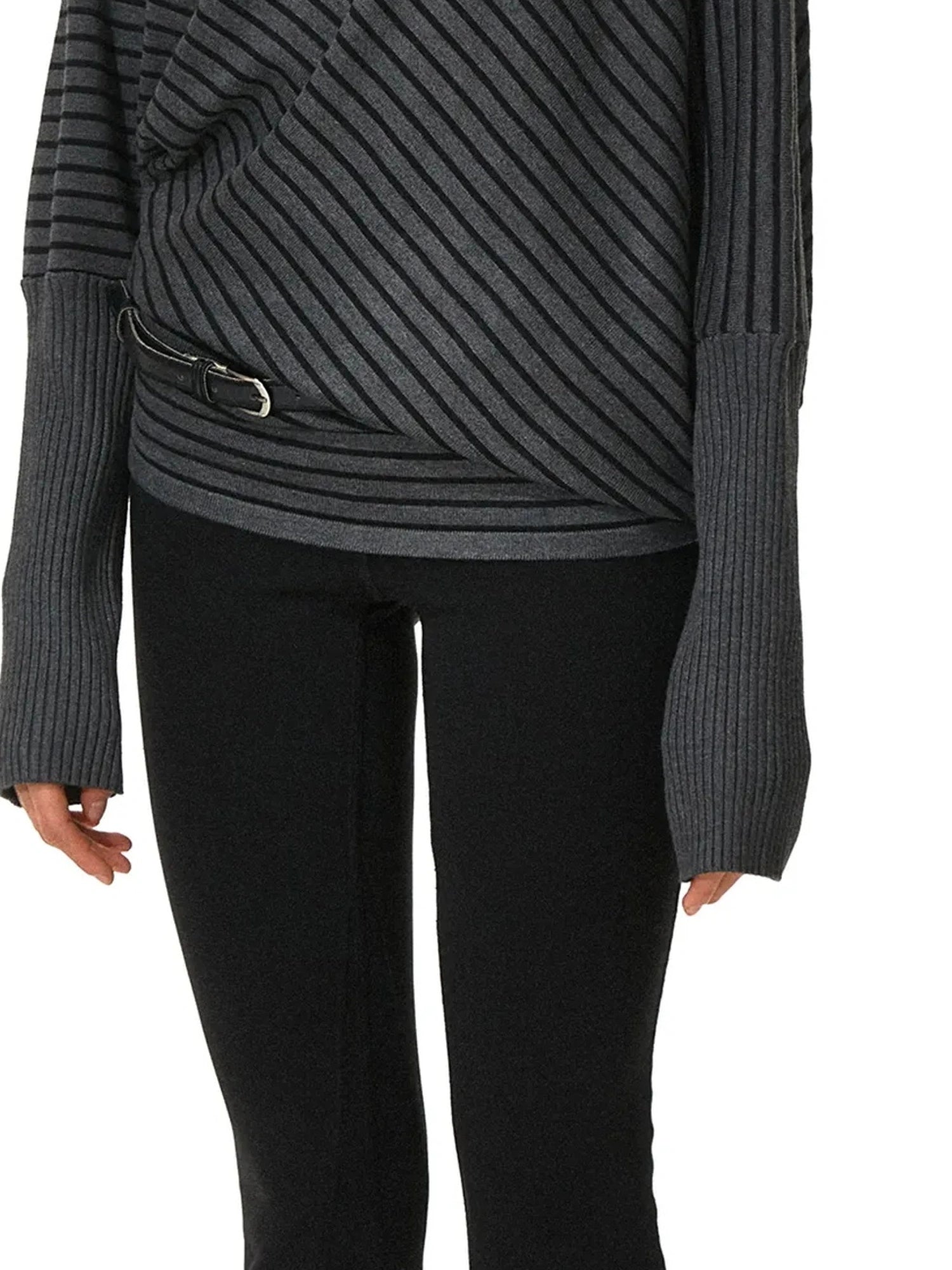 kvkv Striped Knit Batwing Sleeve Belted Sweater