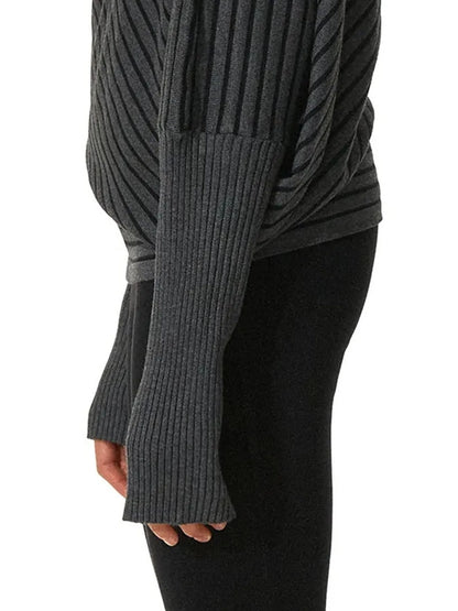 kvkv Striped Knit Batwing Sleeve Belted Sweater
