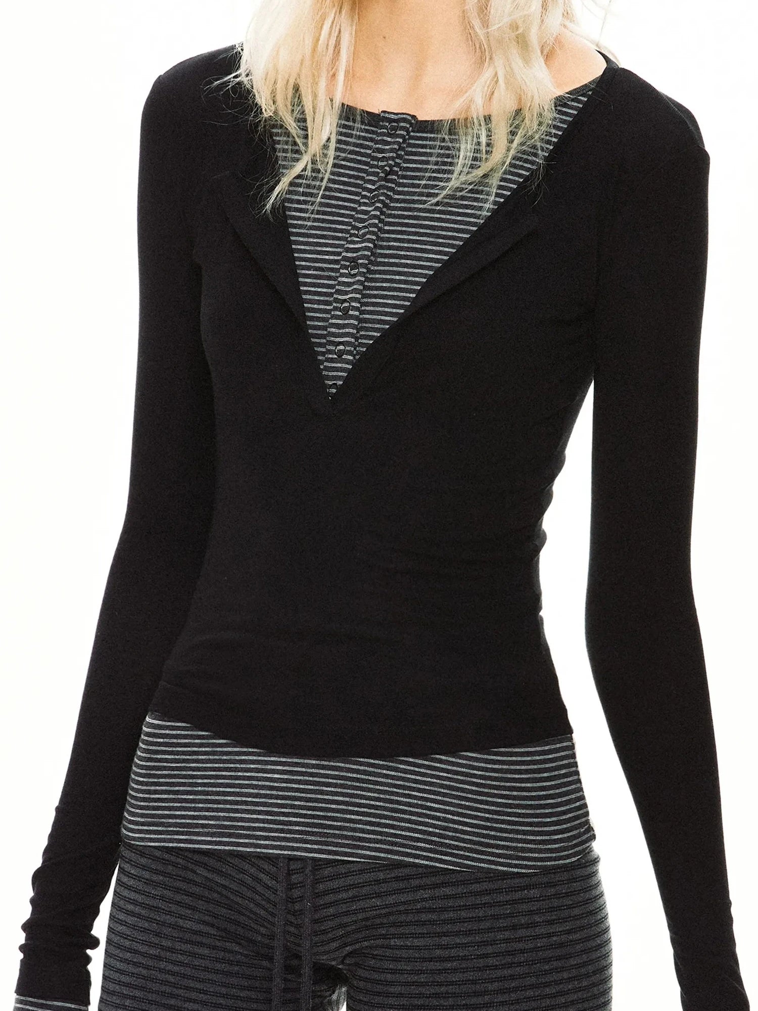 kvkv Striped Mock Neck Modal Layered Top