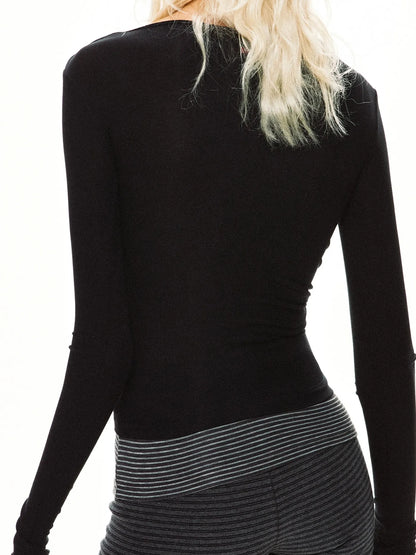 kvkv Striped Mock Neck Modal Layered Top
