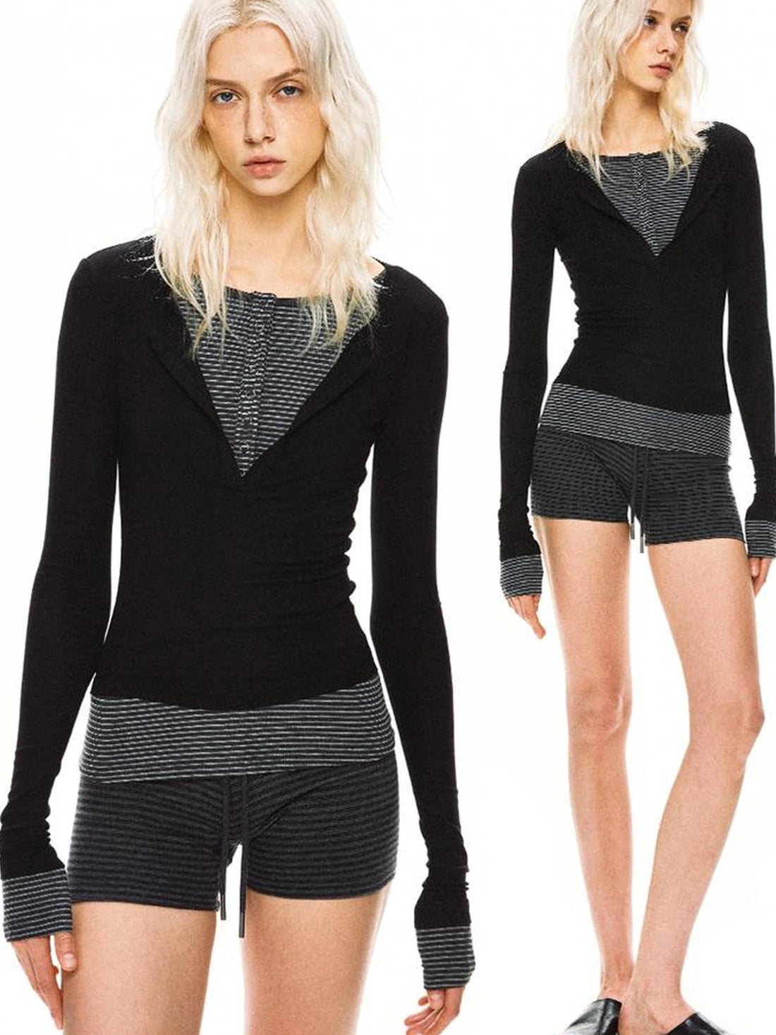 kvkv Striped Mock Neck Modal Layered Top