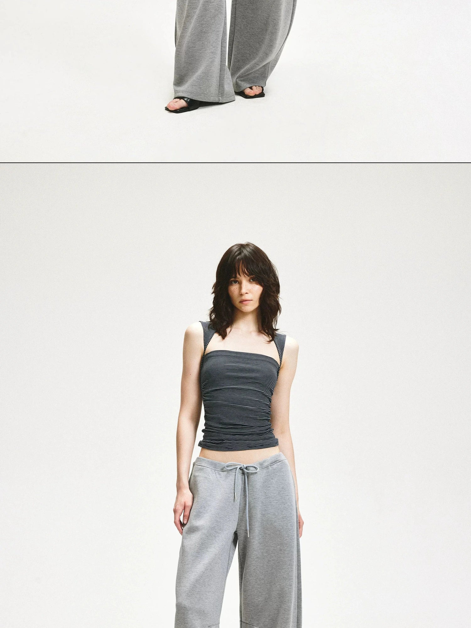 KVKV Yoga Clothing Brand - Striped Square Neck Pleated Vest