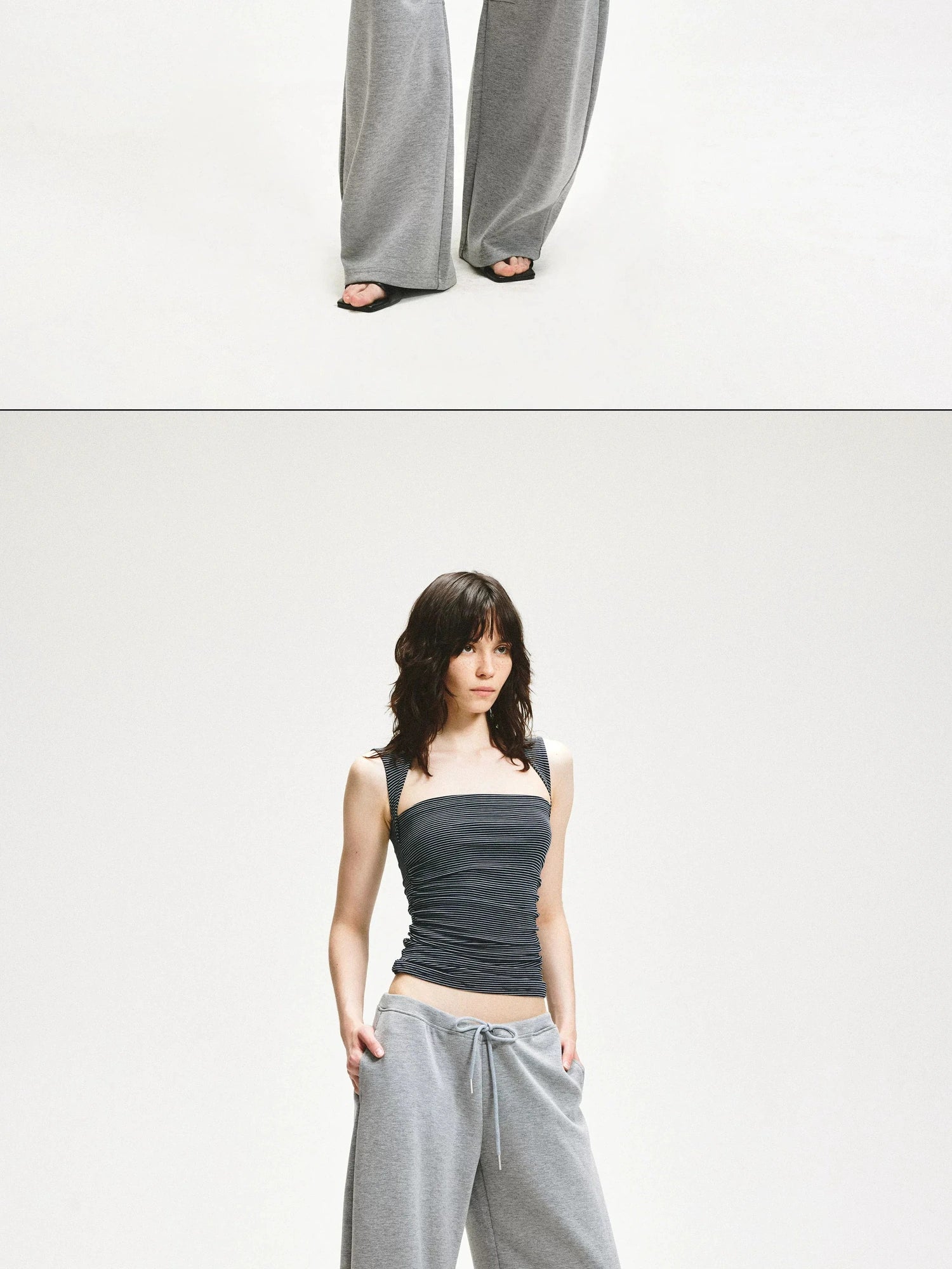 KVKV Yoga Clothing Brand - Striped Square Neck Pleated Vest