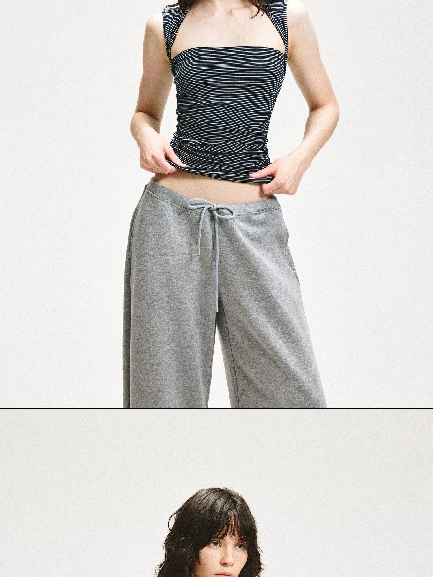 KVKV Yoga Clothing Brand - Striped Square Neck Pleated Vest
