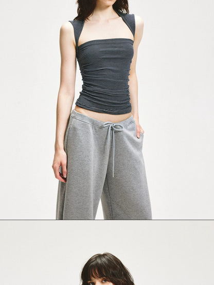 KVKV Yoga Clothing Brand - Striped Square Neck Pleated Vest