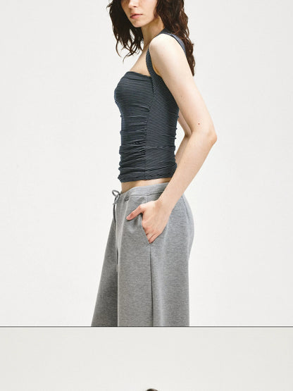 KVKV Yoga Clothing Brand - Striped Square Neck Pleated Vest
