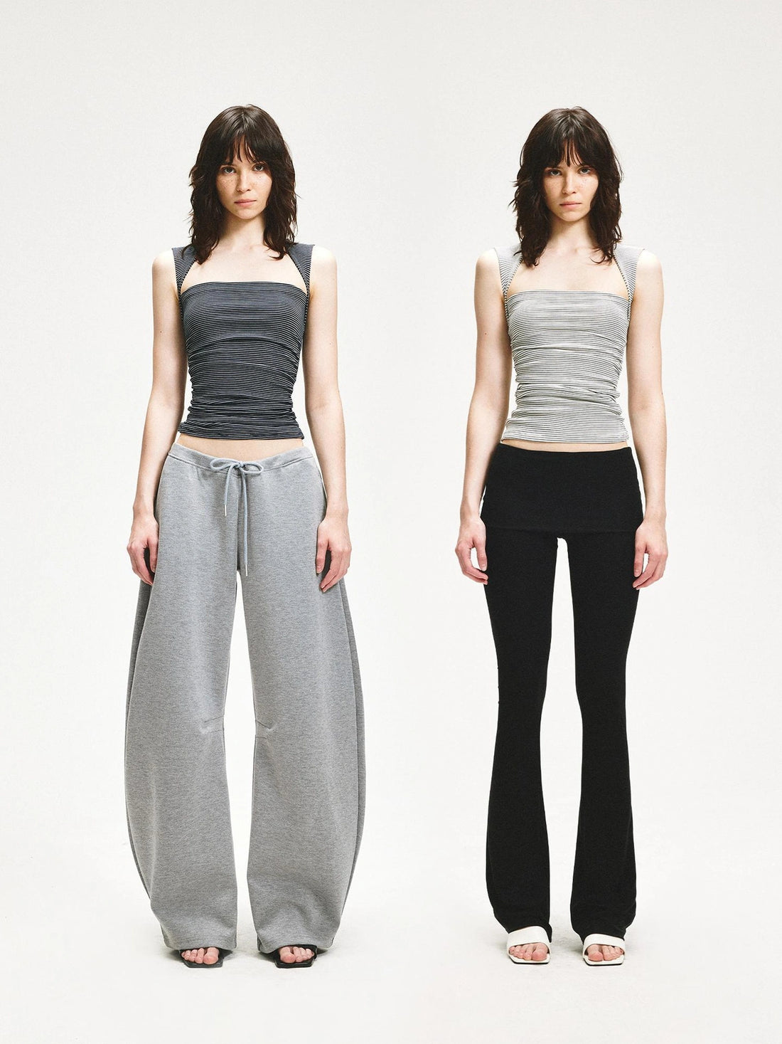 KVKV Yoga Clothing Brand - Striped Square Neck Pleated Vest