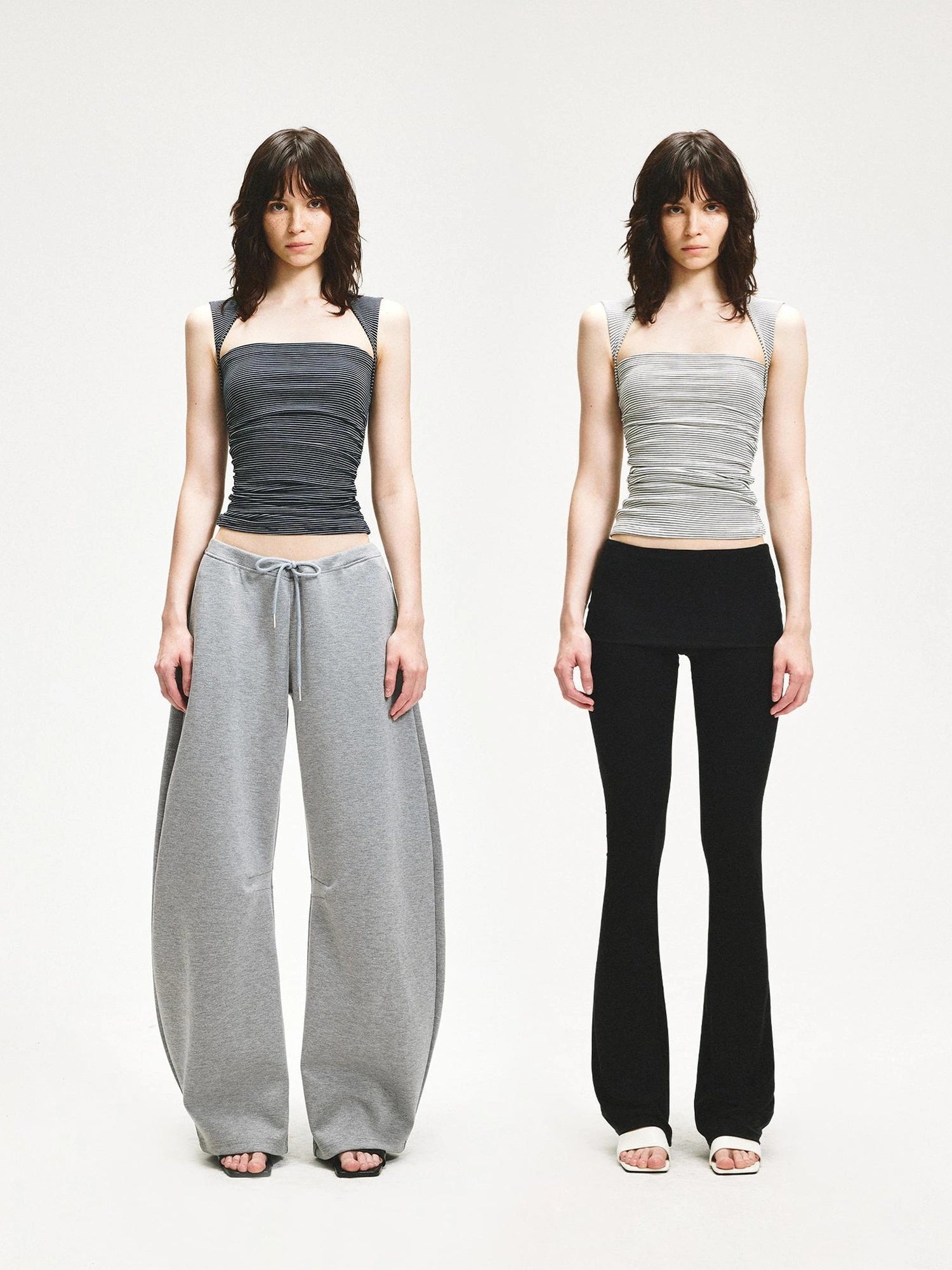 KVKV Yoga Clothing Brand - Striped Square Neck Pleated Vest
