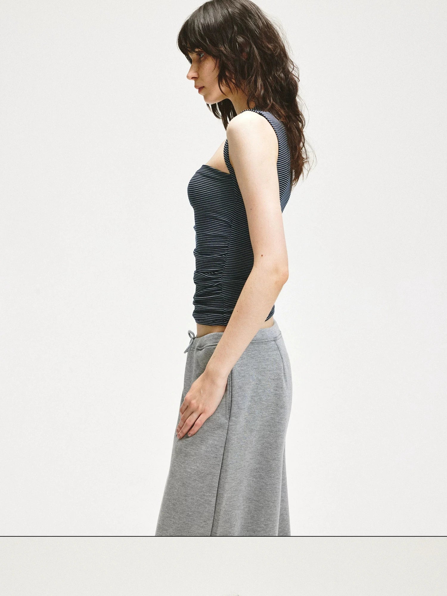 KVKV Yoga Clothing Brand - Striped Square Neck Pleated Vest