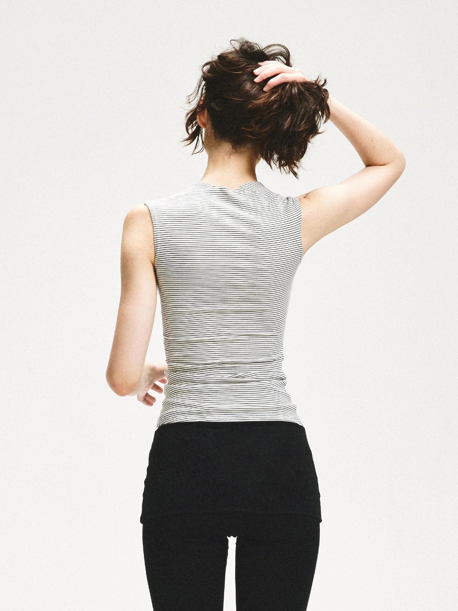 KVKV Yoga Clothing Brand - Striped Square Neck Pleated Vest