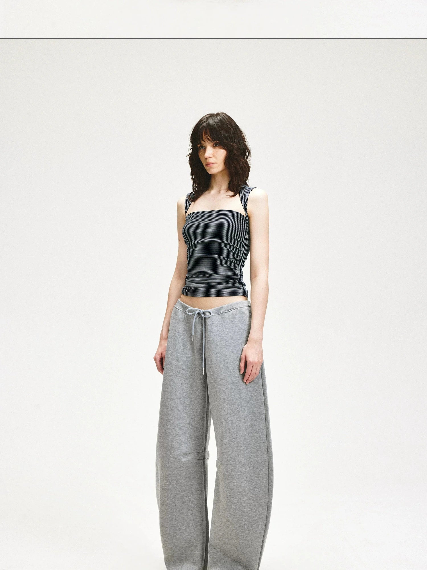 KVKV Yoga Clothing Brand - Striped Square Neck Pleated Vest