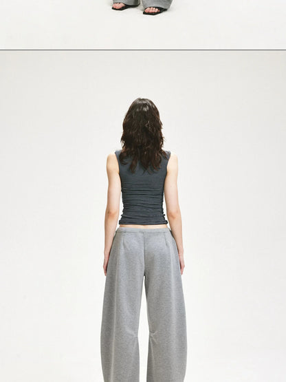 KVKV Yoga Clothing Brand - Striped Square Neck Pleated Vest