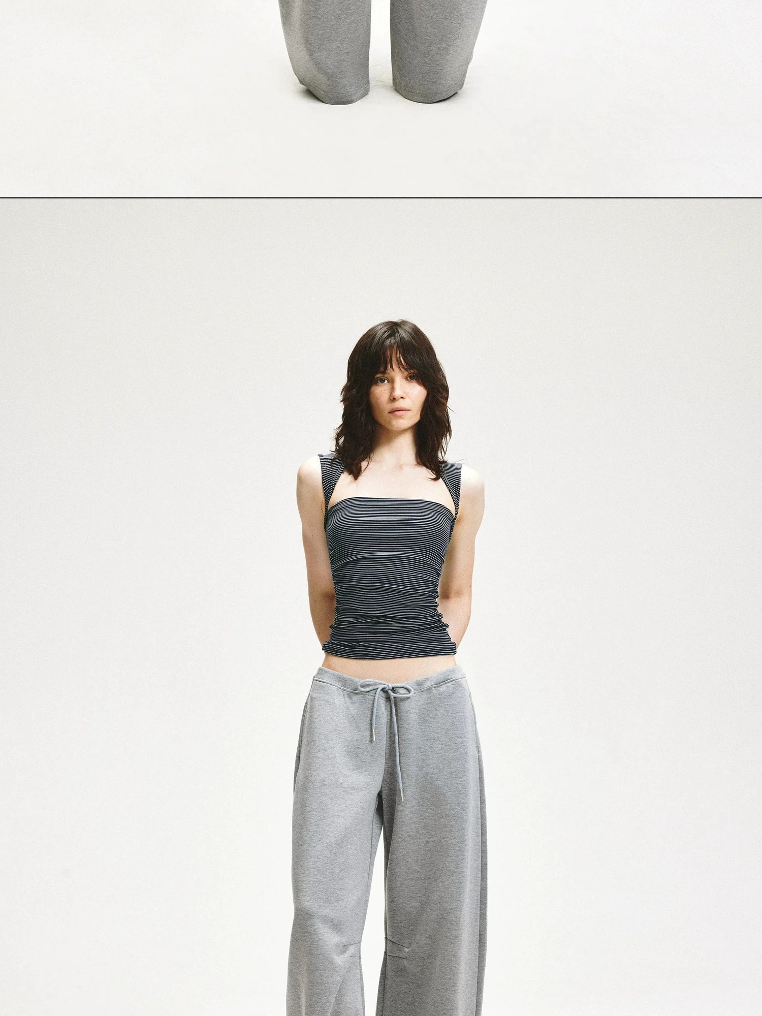 KVKV Yoga Clothing Brand - Striped Square Neck Pleated Vest