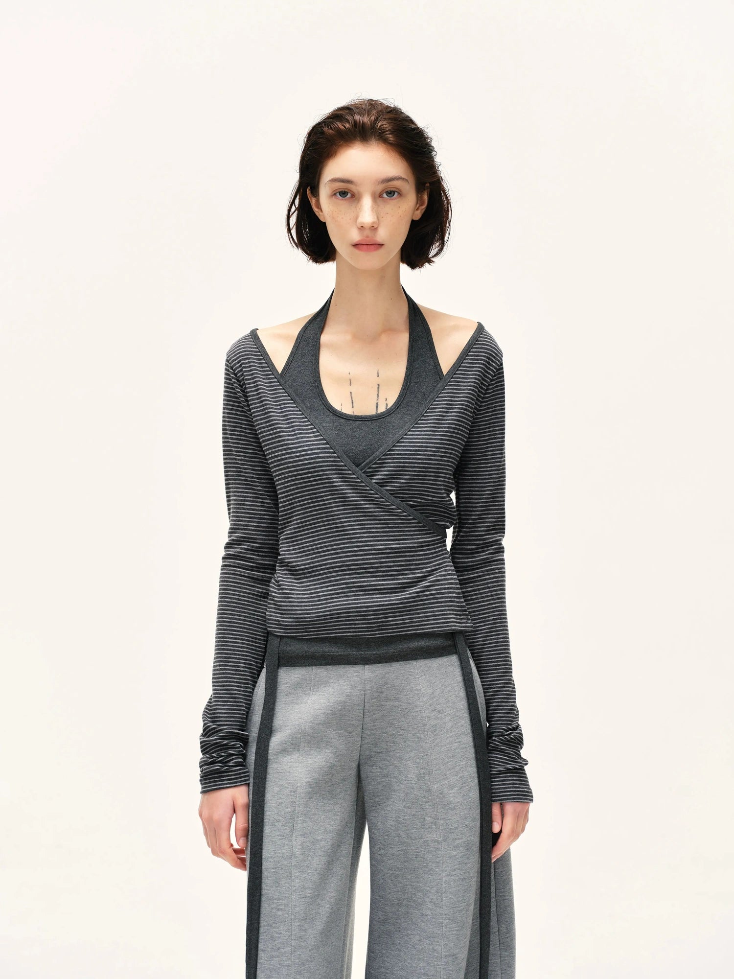 kvkv Striped Tie Up Two Piece Outerwear
