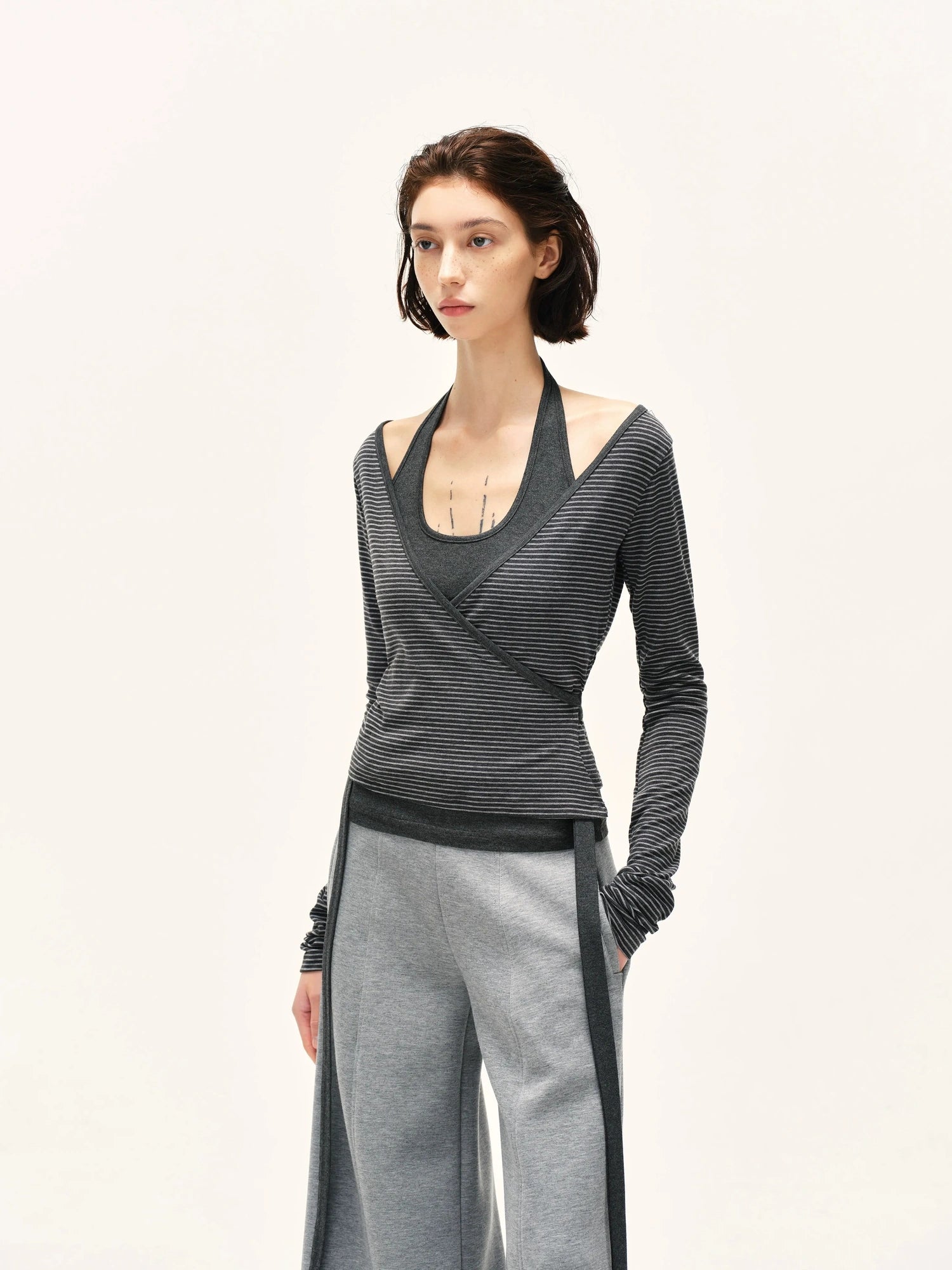 kvkv Striped Tie Up Two Piece Outerwear