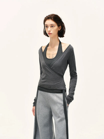 kvkv Striped Tie Up Two Piece Outerwear