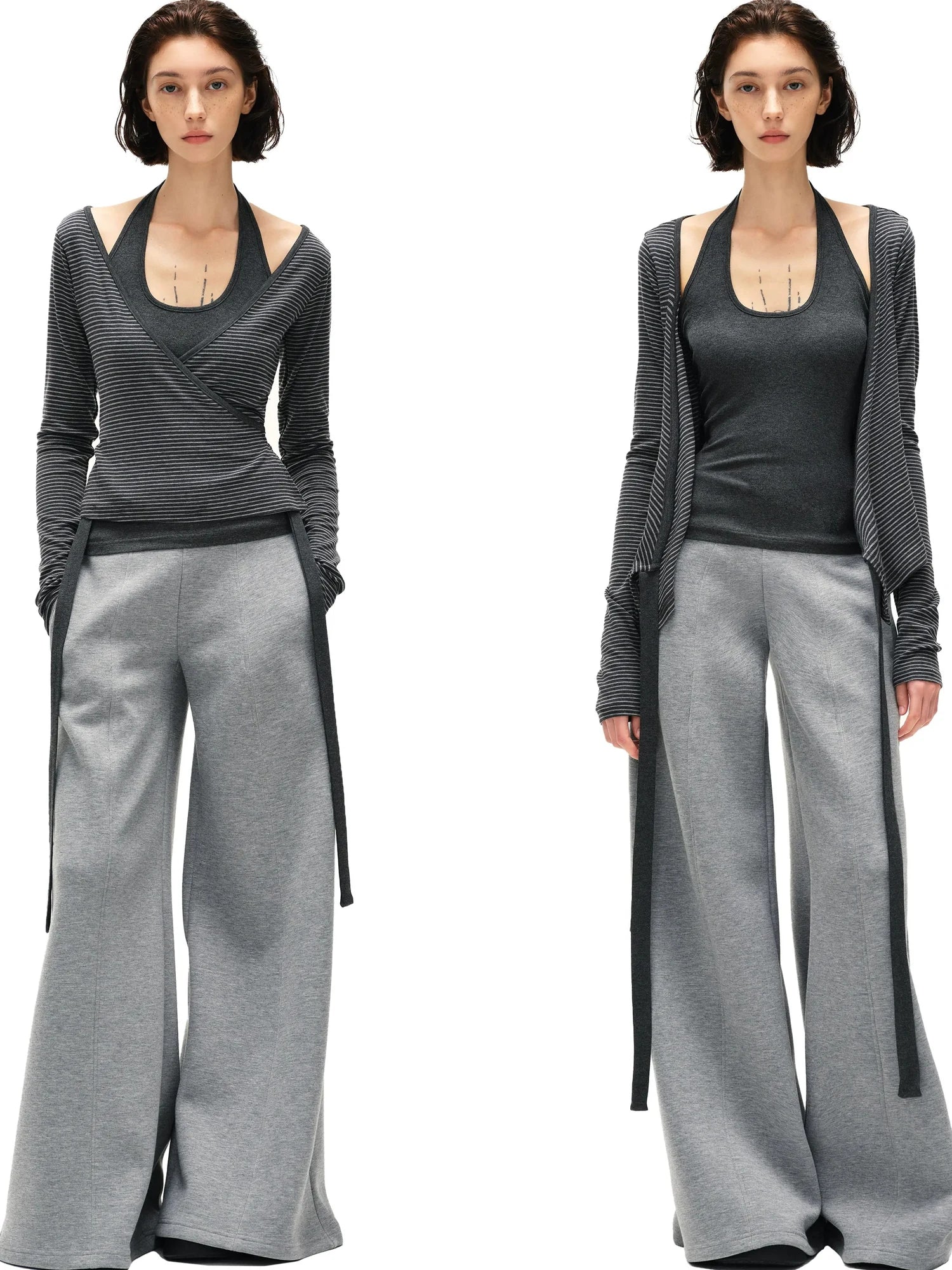 kvkv Striped Tie Up Two Piece Outerwear