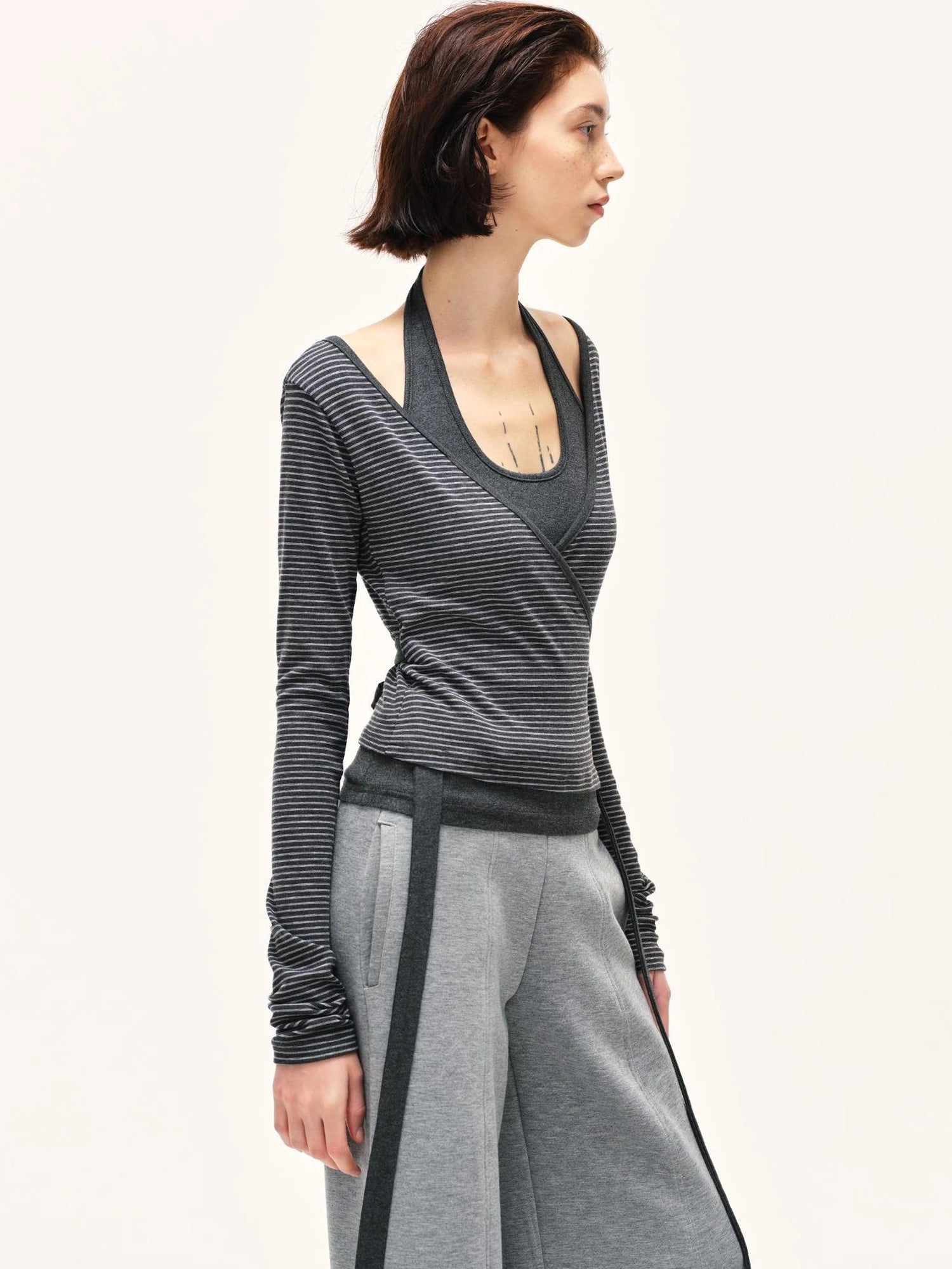 kvkv Striped Tie Up Two Piece Outerwear